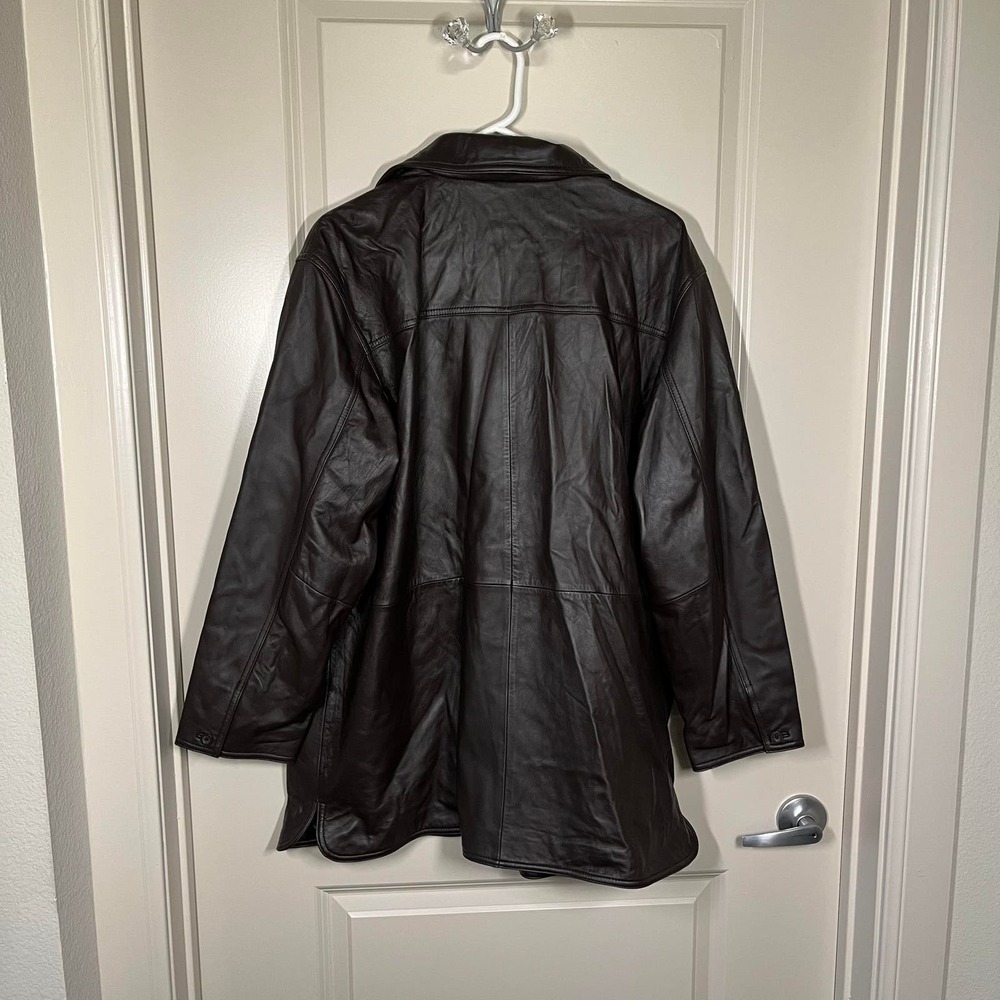 Dark Brown Leather Button Down Collared Jacket Ce… - image 2